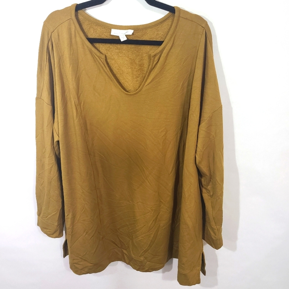 Pure Jill Tranquility Fleece Women's Size 2X Scoop Neck Tunic Top Shirt Tan‎